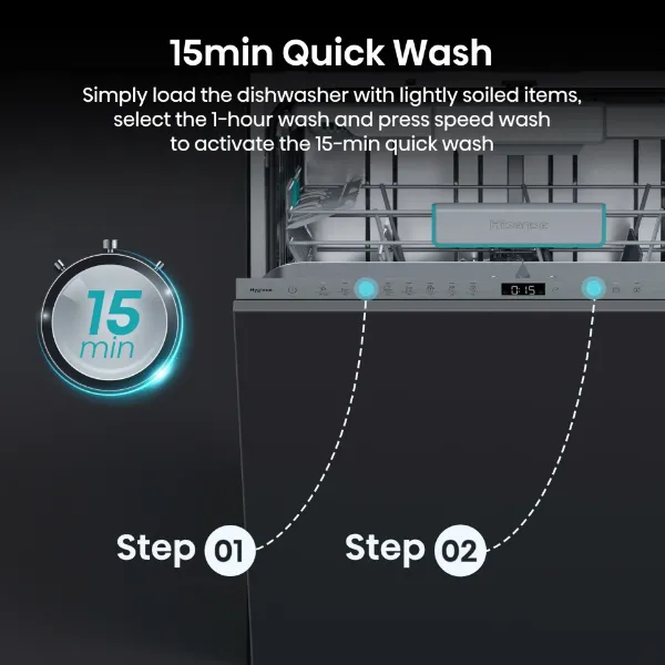 Hisense HV16AUK Full-Size Fully Integrated Dishwasher - 16 Place Settings_quick wash