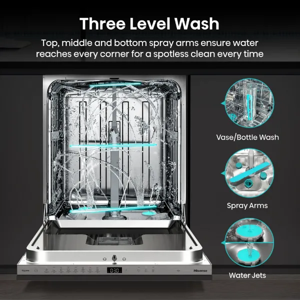 Hisense HV16AUK Full-Size Fully Integrated Dishwasher - 16 Place Settings_three level wash