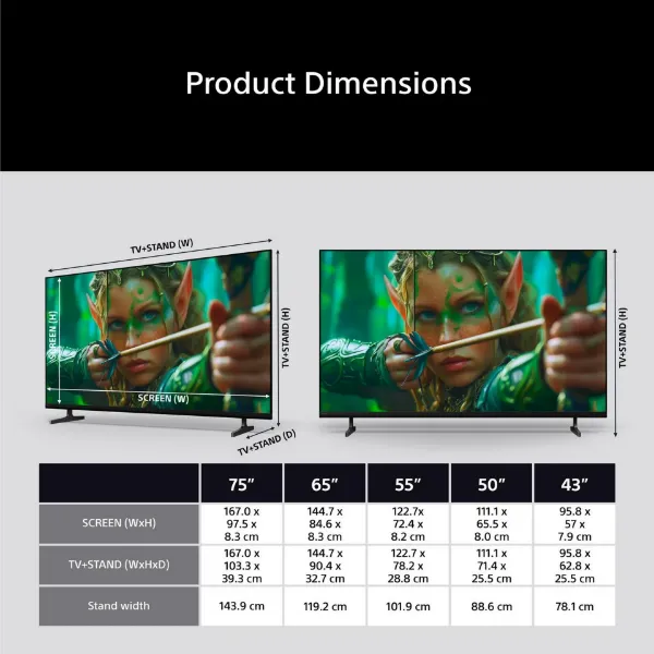 Sony K75S25M2PB.UKA 75" 4K BRAVIA 2 II Direct LED Google TV_dimensions