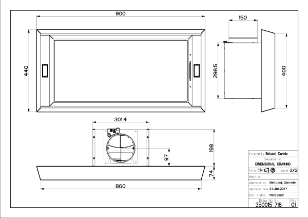 Faber Heaven Compact EV8 X A90 White Glass/Stainless Steel 90cm Ceiling Cooker Hood_diagram