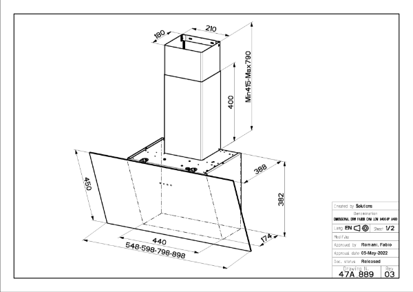 Faber Tweet EG8 LED A80 80cm Black Glass Wall Mounted Cooker Hood_dimensions