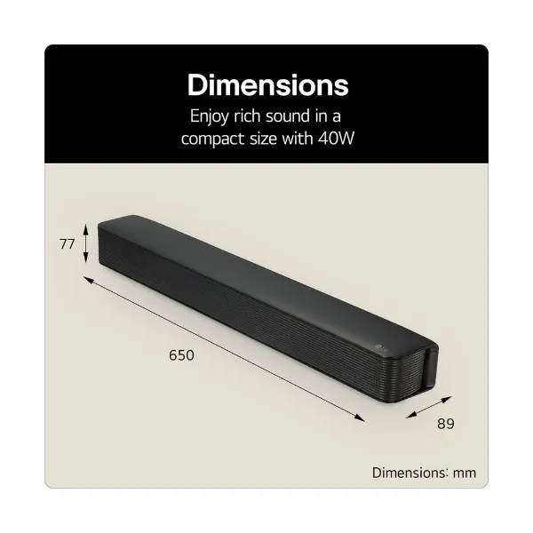 LG SQM1.AGBRLLK soundbar speaker 2.0 channels 40 W - Black_dimensions