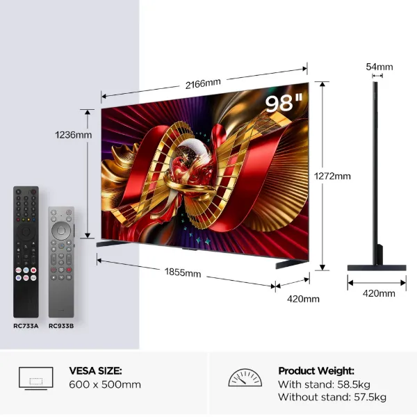 TCL 98C8L-UK 98" 4K Ultra HD QD-Mini LED Google TV_dimensions