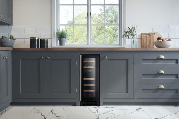 Rangemaster RWC3018BL/ 126150 30cm Wine Cooler in Black with Stainless Steel Trim_installed