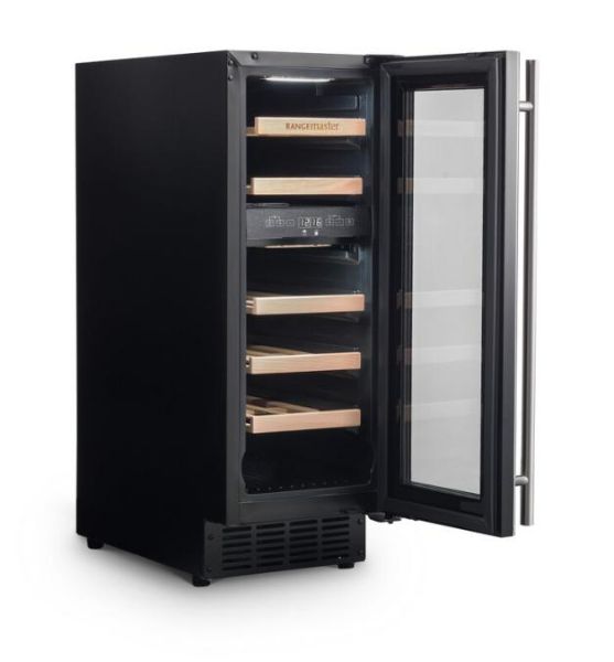 Rangemaster RWC3018BL/ 126150 30cm Wine Cooler in Black with Stainless Steel Trim_door