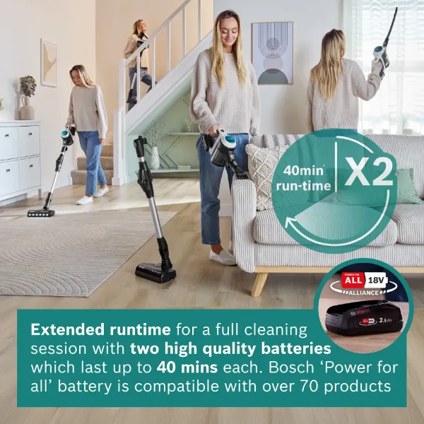 Bosch BCS72HYGGB Cordless 2 in 1 Vacuum and Mop Unlimited 7 Aqua White_runtime