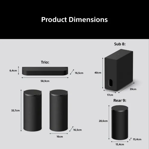 Sony BRAVIA 5.1ch - 7.1chBRAVIA Theatre Trio Surround Sound by Dolby Atmos - Black_dimensions